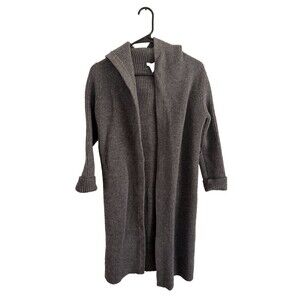 J Crew 100% Wool Hooded Ribbed Duster Cardigan Size L Gray Long Knit Sweater